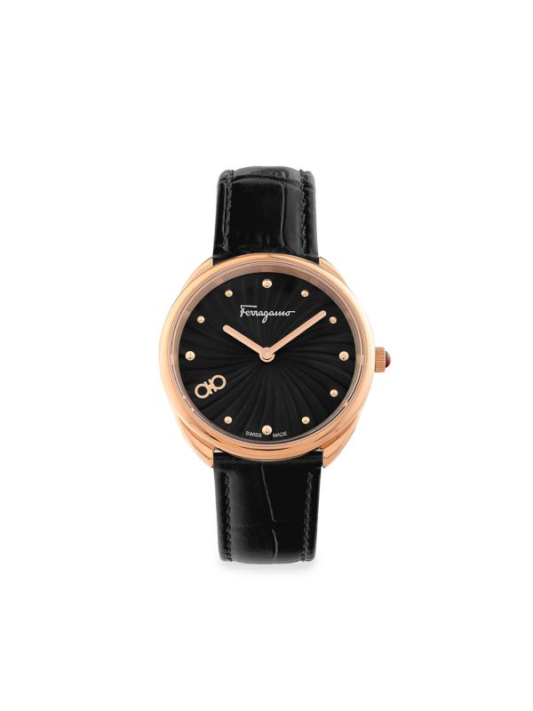 Часы Cuir 34 мм IP с розовым золотом из нержавеющей стали и кожаным ремешком Ferragamo