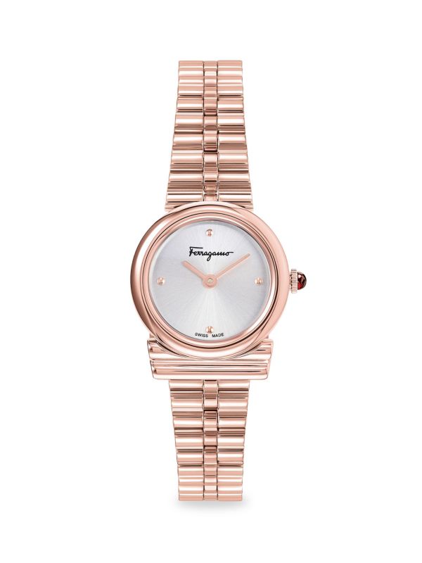Часы Gancini 22,5 мм IP с горизонтальным браслетом цвета розового золота и горизонтальными звеньями Ferragamo