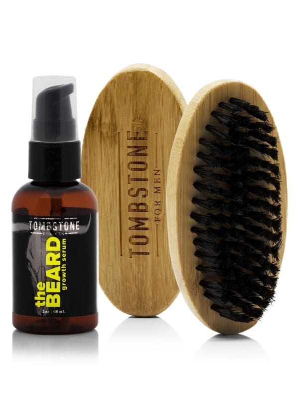 2-Piece Vegan Keratinocyte Beard Growth Serum & Brush Set Tombstone for Men