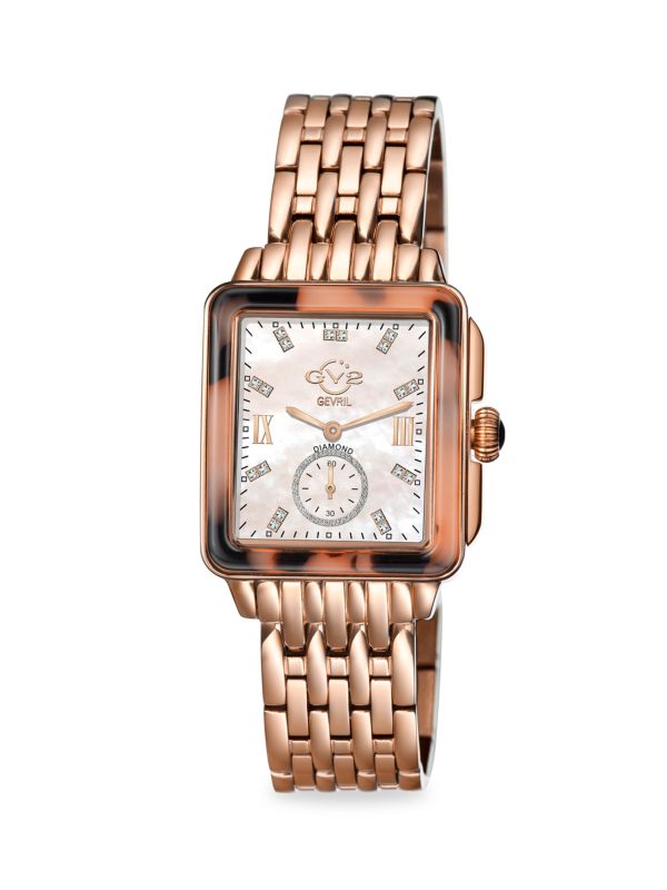 Часы Bari Tortoise, 34 мм, розовое золото, браслет из нержавеющей стали, перламутра и бриллиантов GV2