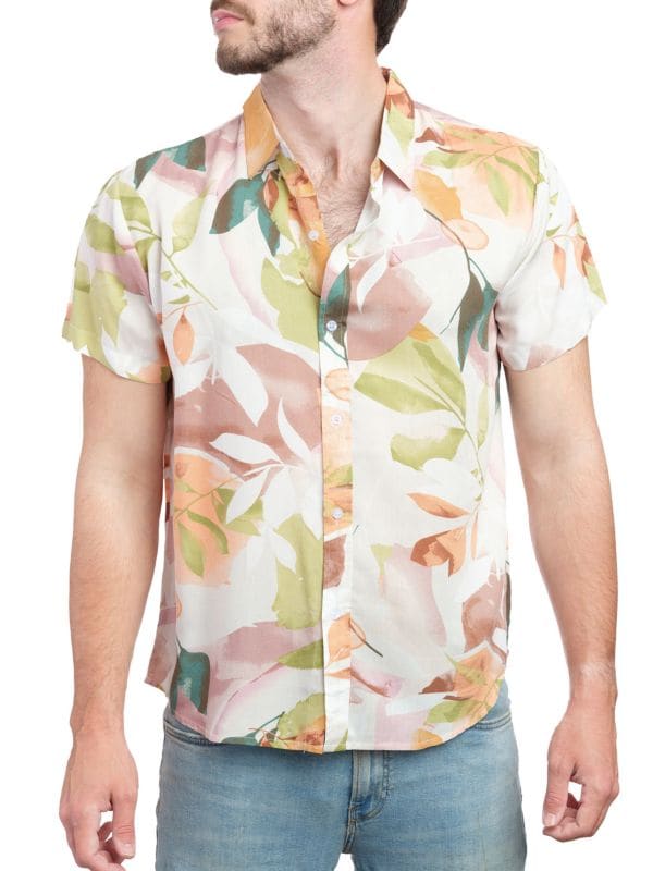 Рубашка на пуговицах с коротким рукавом и принтом листьев Saryans Arthur