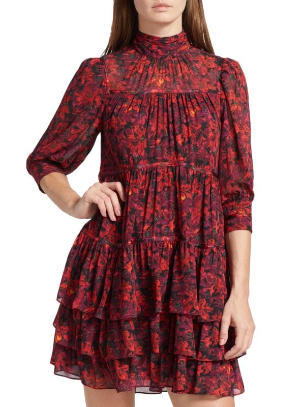 Многоярусное мини-платье с цветочным принтом Riva Cinq a Sept
