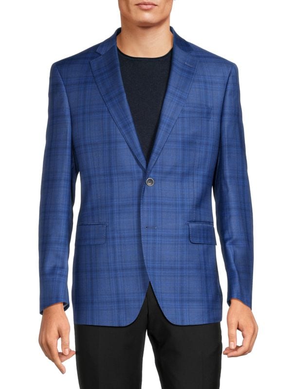Спортивное пальто Modern Fit в клетку из смесовой шерсти Saks Fifth Avenue