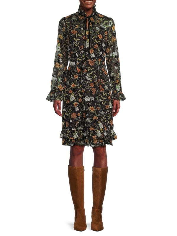 Платье до колена с полупрозрачными рукавами и цветочным принтом Mikael Aghal