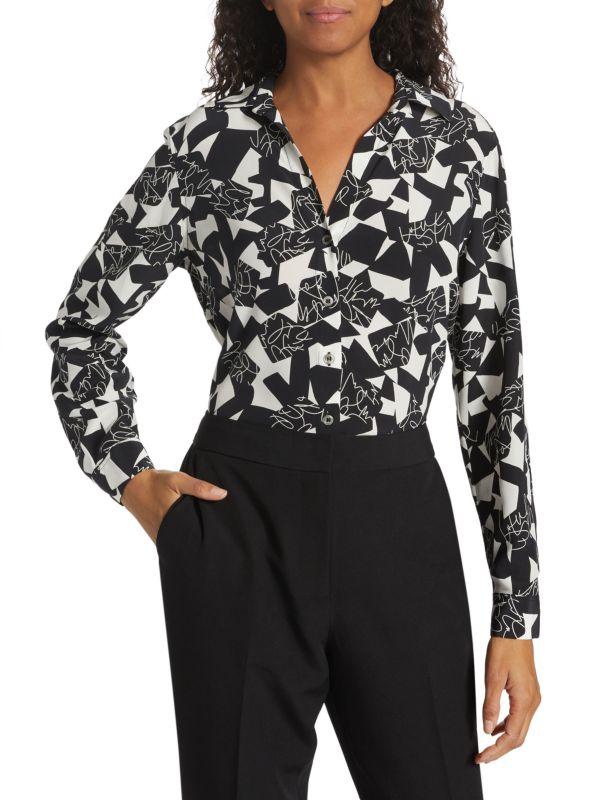Шелковая блузка с абстрактным зеркалом Elie Tahari