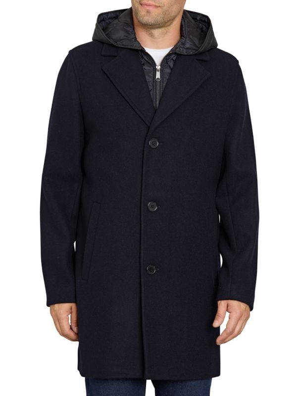Шерстяное пальто с нагрудником с капюшоном Sam Edelman