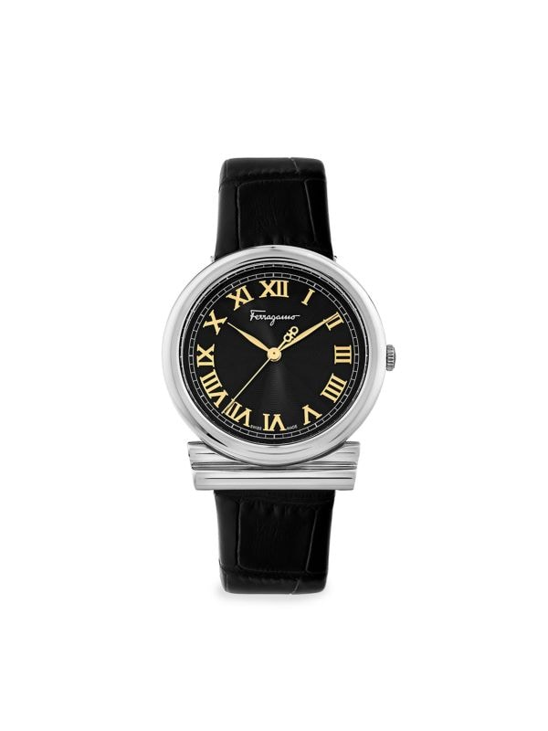 Часы Gancino 34 мм с ремешком из нержавеющей стали и кожи Ferragamo