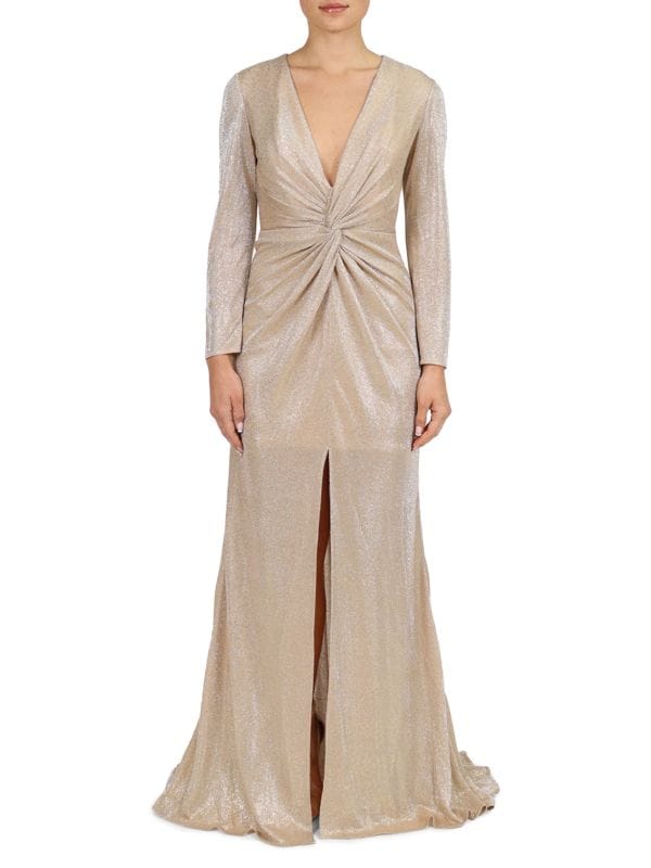 Платье русалки цвета металлик с перекрученной передней частью Rene Ruiz Collection