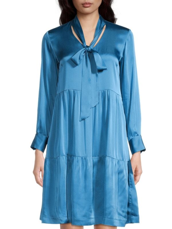 Платье-рубашка из смесового шелка с завязкой на воротнике ROSSO35