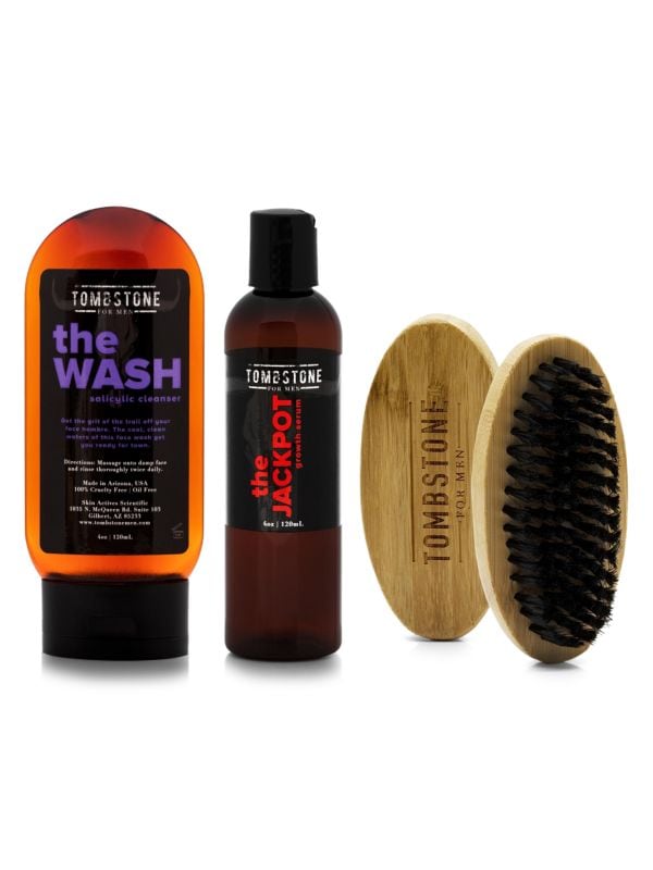 3-Piece Hair Growth Serum & Beard Brush Set Tombstone for Men