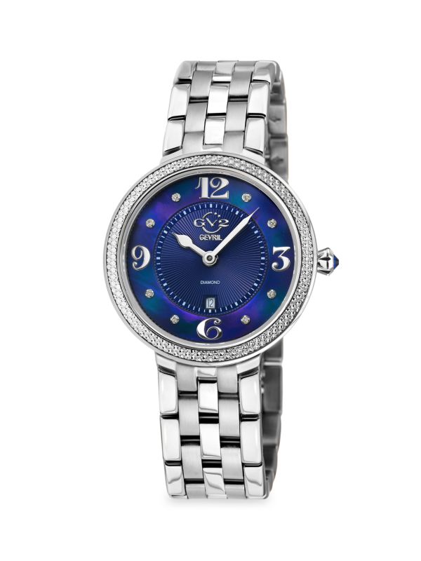 Часы Verona, серебристый цвет, нержавеющая сталь, 37 мм, перламутр и бриллиантовый браслет 0,05 TCW GV2