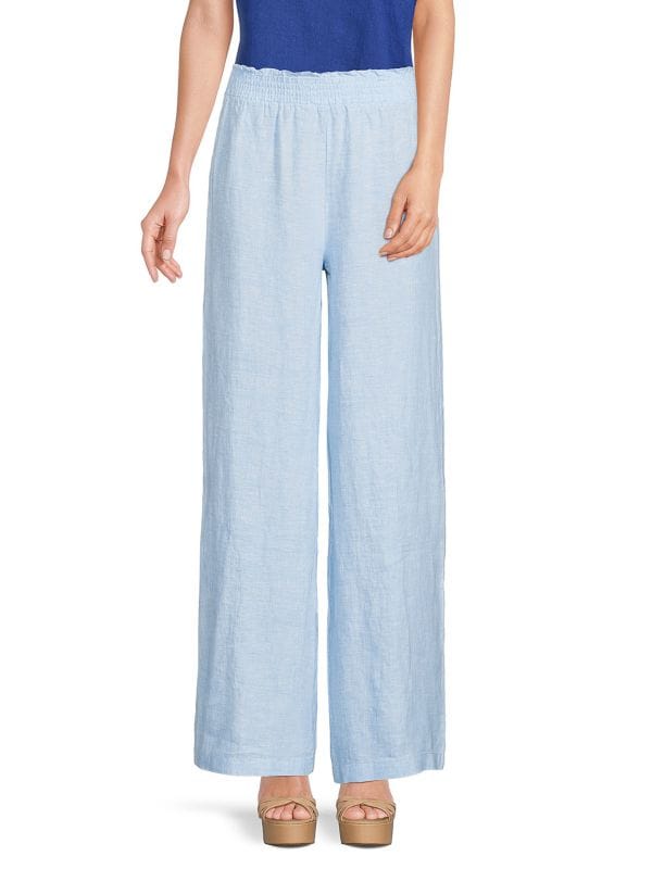 Широкие брюки из 100% льна с присборенными штанинами Saks Fifth Avenue