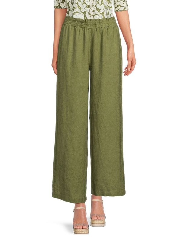 Широкие брюки из 100% льна с присборенными штанинами Saks Fifth Avenue