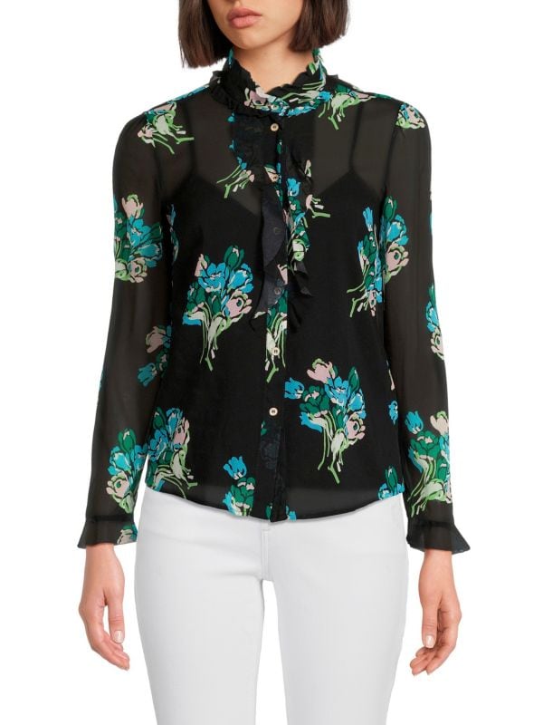 Блузка из эластичного шелка с цветочным принтом REDValentino