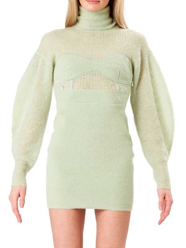 Мини-платье-свитер из смесовой шерсти с высоким воротником Herve Leger