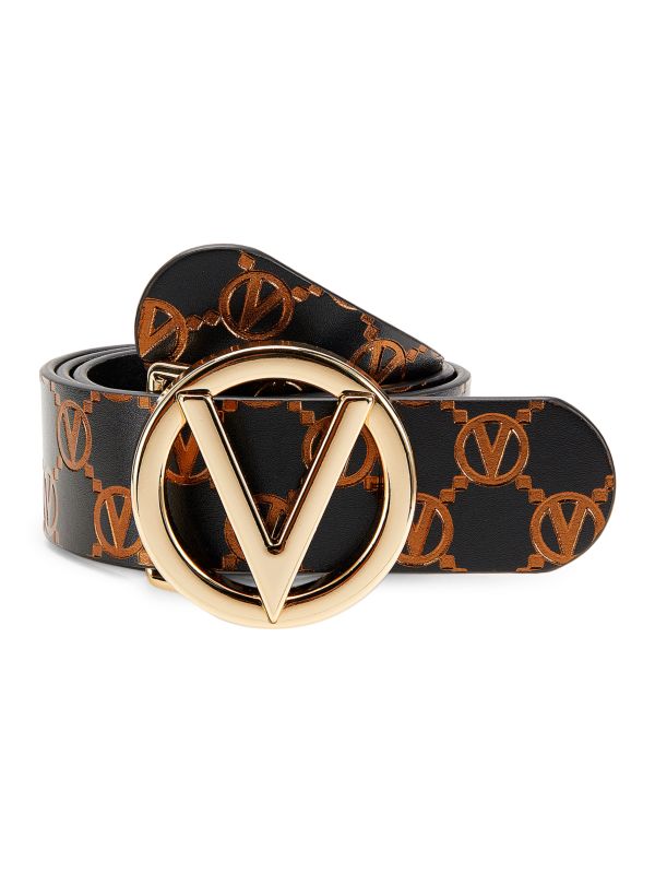 Кожаный ремень с монограммой и логотипом Valentino By Mario Valentino
