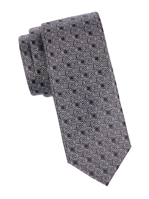 Шелковый жаккардовый галстук с завитками Saks Fifth Avenue