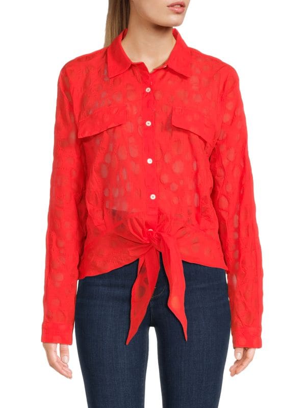 Блуза на пуговицах в горошек с завязкой спереди Patrizia Luca