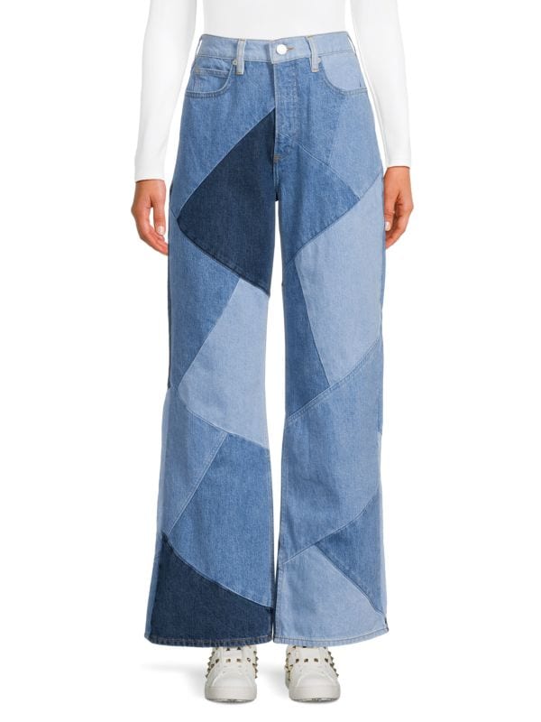 High Rise Patchwork Wide Leg Jeans FRAME