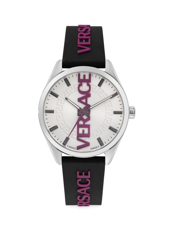 Часы V-вертикальный, 42 мм, в корпусе из нержавеющей стали с логотипом Versace