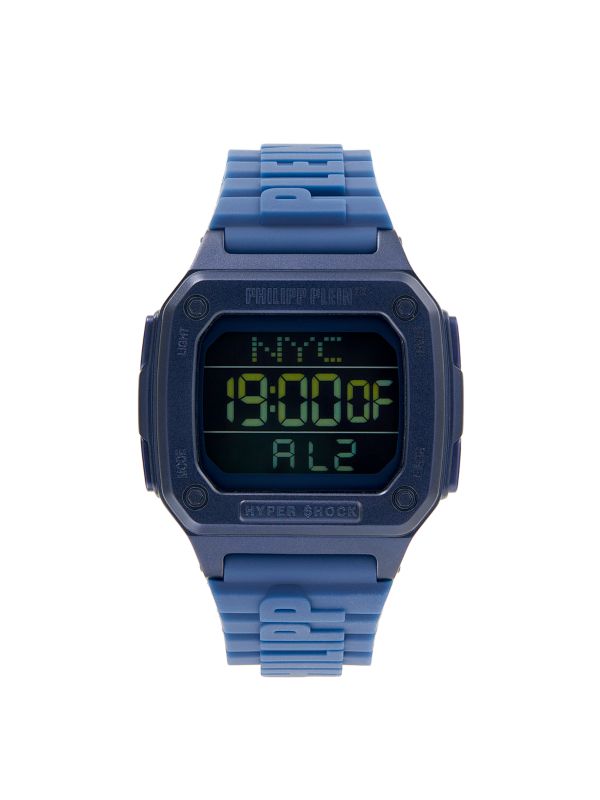 Цифровые часы Hyper $Hock, 44 мм, синий IP из нержавеющей стали Philipp Plein