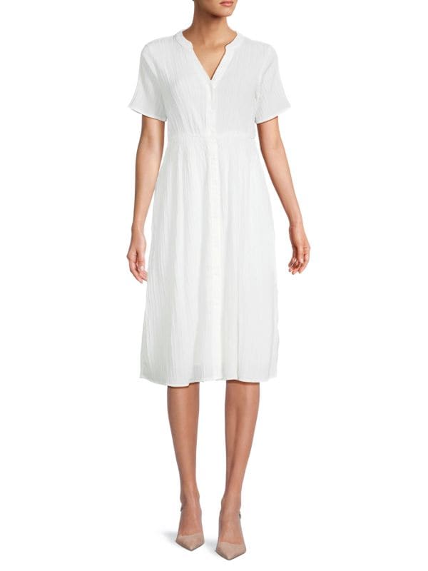Платье-рубашка с фактурной присборенной отделкой Saks Fifth Avenue