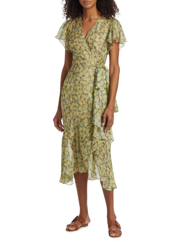 Платье с запахом и вуалью Blaire с цветочным принтом Tanya Taylor