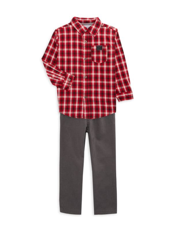 Комплект из двух предметов: рубашка в клетку и однотонные брюки для маленького мальчика Calvin Klein