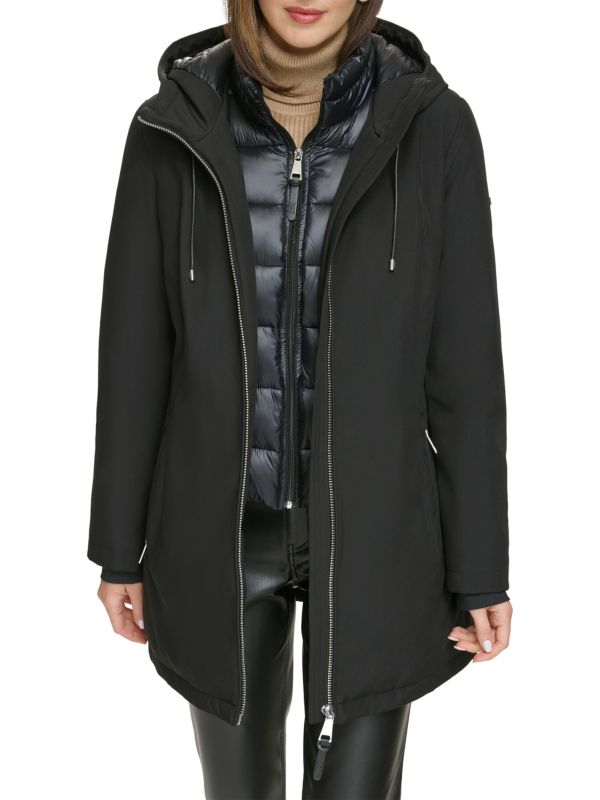 Удлиненная куртка-пуховик с капюшоном DKNY