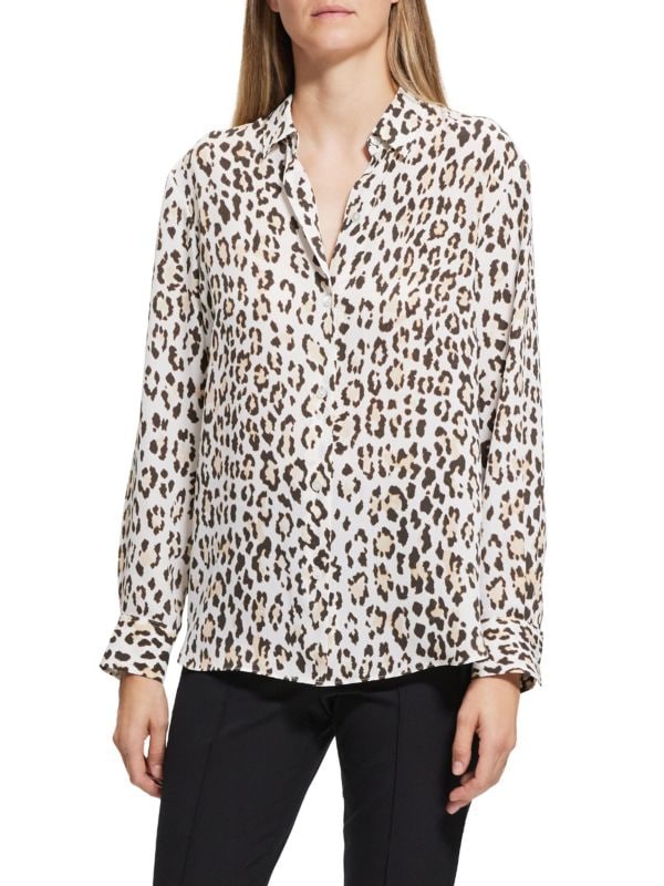 Блуза с длинными рукавами и леопардовым принтом Theory