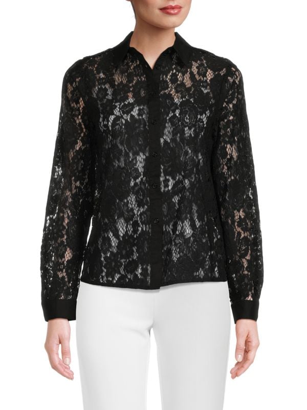 Прозрачная кружевная рубашка на пуговицах Saks Fifth Avenue