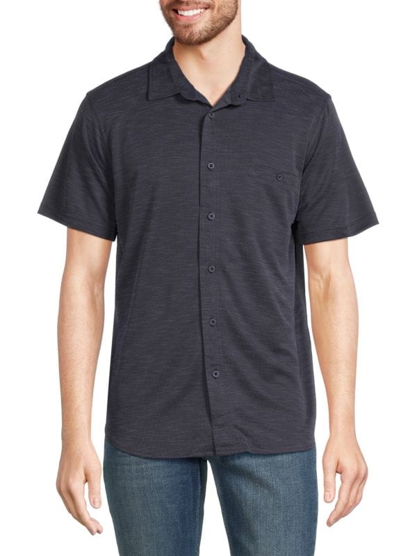 Рубашка с коротким рукавом из смесовой шерсти Saks Fifth Avenue