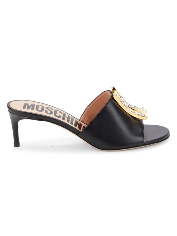 Кожаные сандалии с декорированным логотипом Moschino Couture