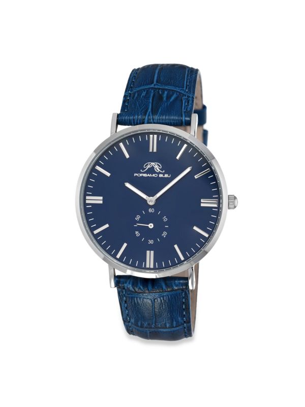 Часы Генри 40 мм с ремешком из нержавеющей стали и кожи Porsamo Bleu