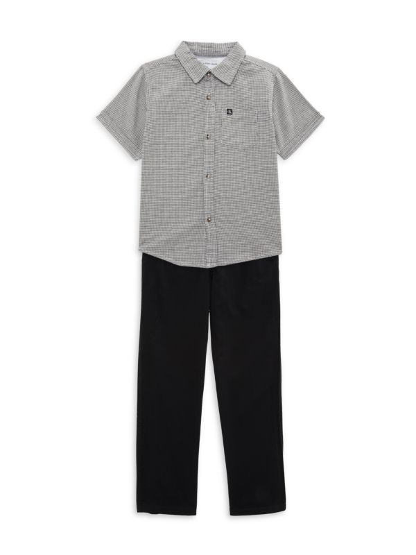 Комплект из 2 рубашек в микро клетку и однотонных брюк для маленького мальчика Calvin Klein