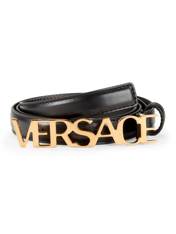 Кожаный ремень с металлическим логотипом Versace