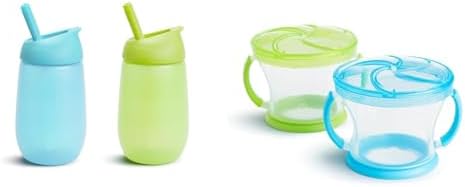 Чашка-непроливайка для малышей Munchkin® Simple Clean™ с соломинкой, которую легко очищать, 10 унций, 2 упаковки, синий/зеленый и чашки для закусок для малышей Snack Catcher®, 2 упаковки, синий/зеленый Munchkin