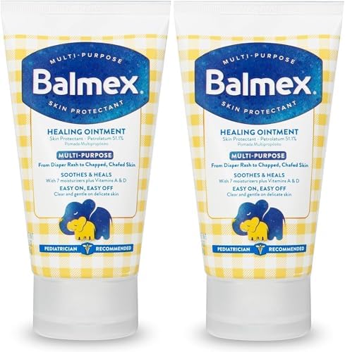 Balmex Многоцелевая лечебная мазь и средство для защиты кожи от опрелостей и натертостей, с вазелином, 7 увлажняющими кремами и витаминами A&D, рекомендовано педиатрами, без парабенов, 3,5 унции (2 шт. в упаковке) Balmex