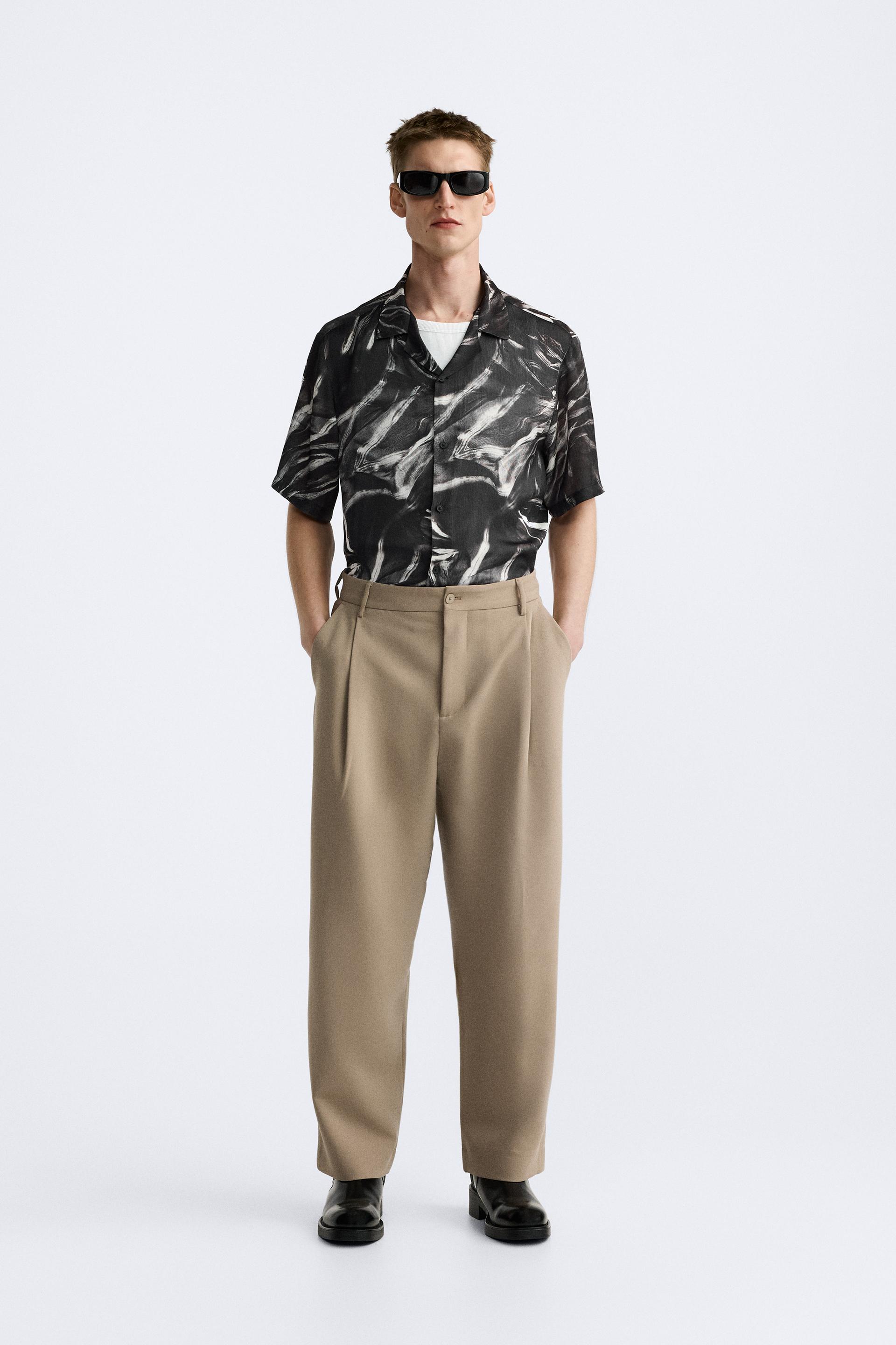 Мужская Рубашка в Абстрактном Принте Zara из Легкой Ткани ZARA