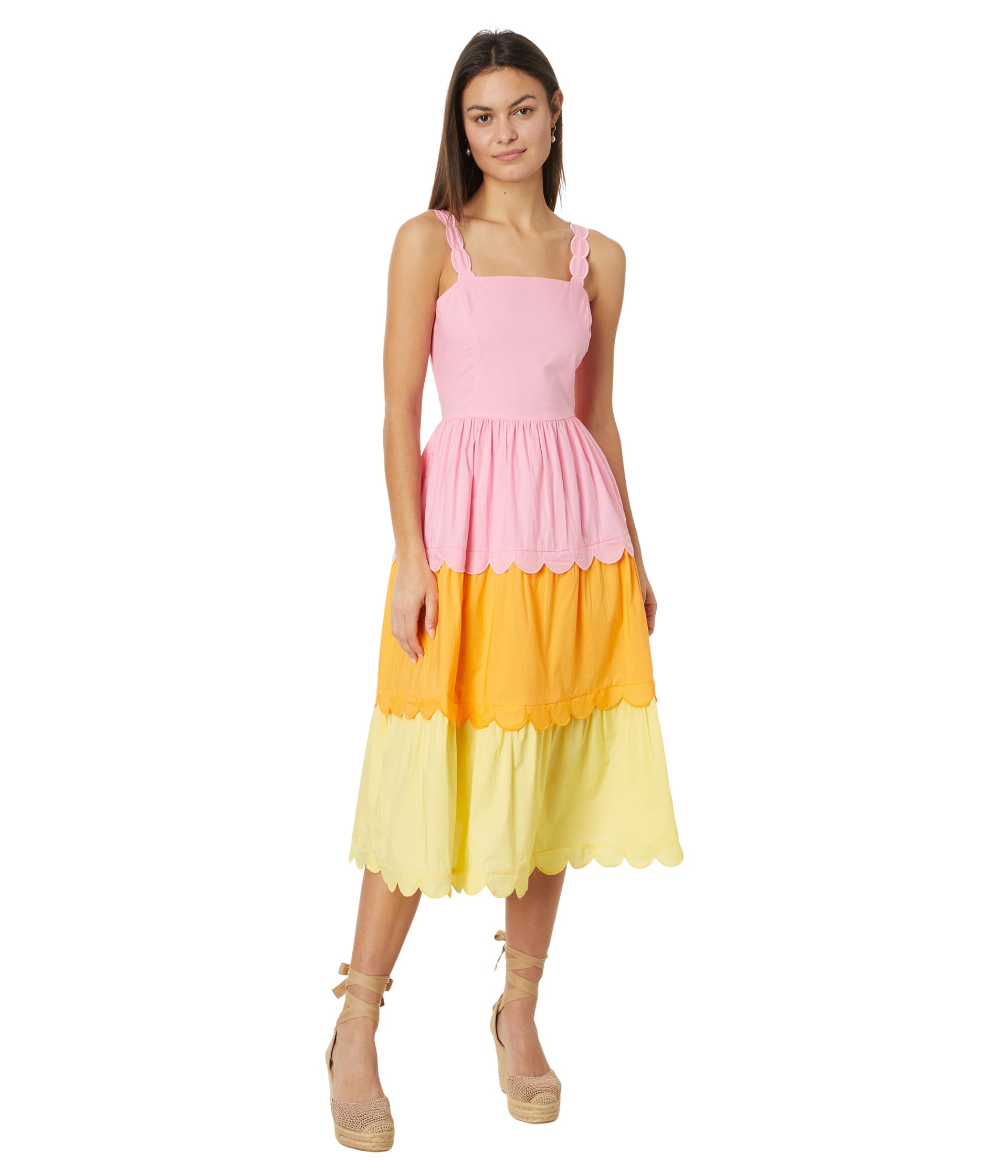 Платье с цветными блоками и фестонами English Factory