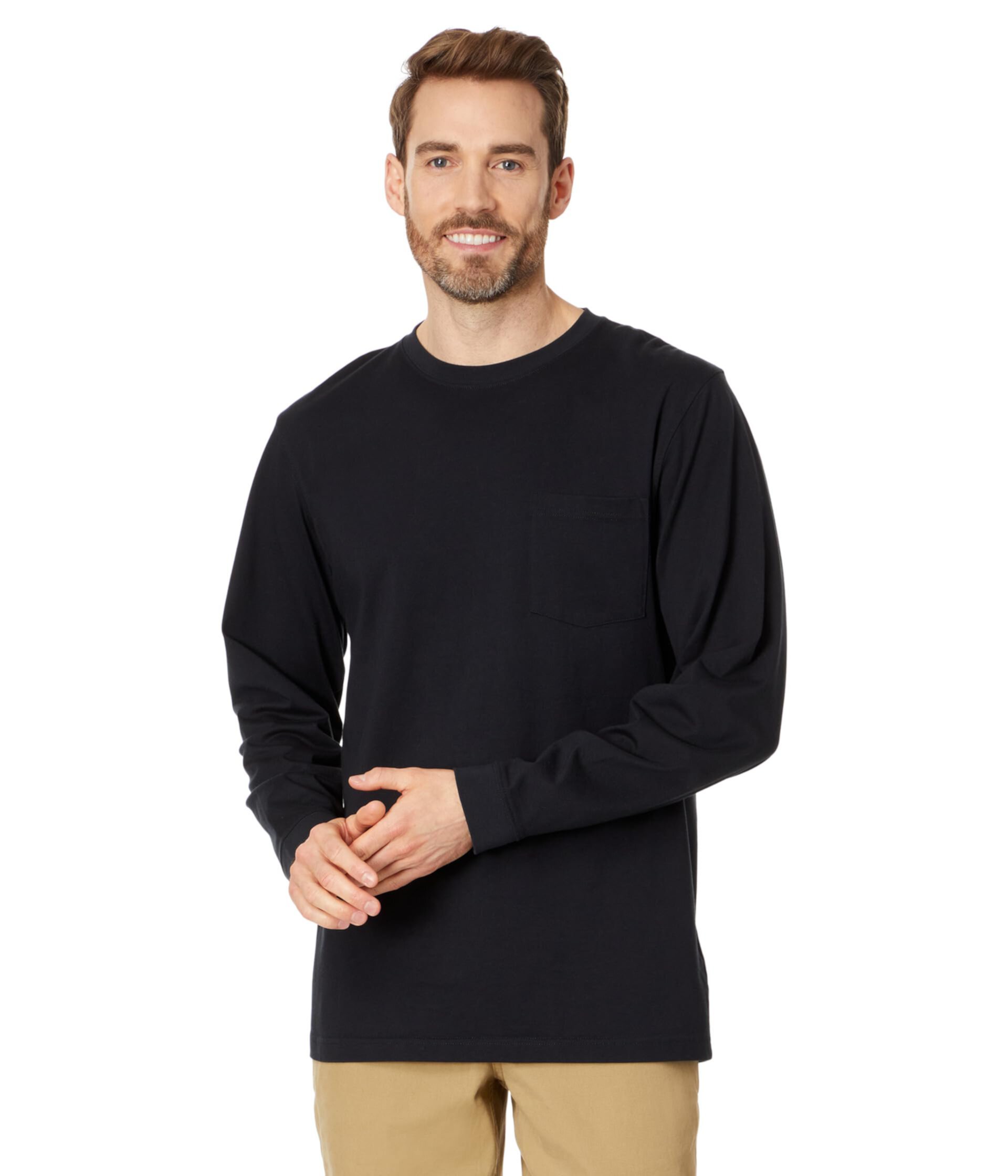 Мужская Футболка L.L.Bean Carefree Unshrinkable Tee with Pocket Long Sleeve - Tall L.L.Bean