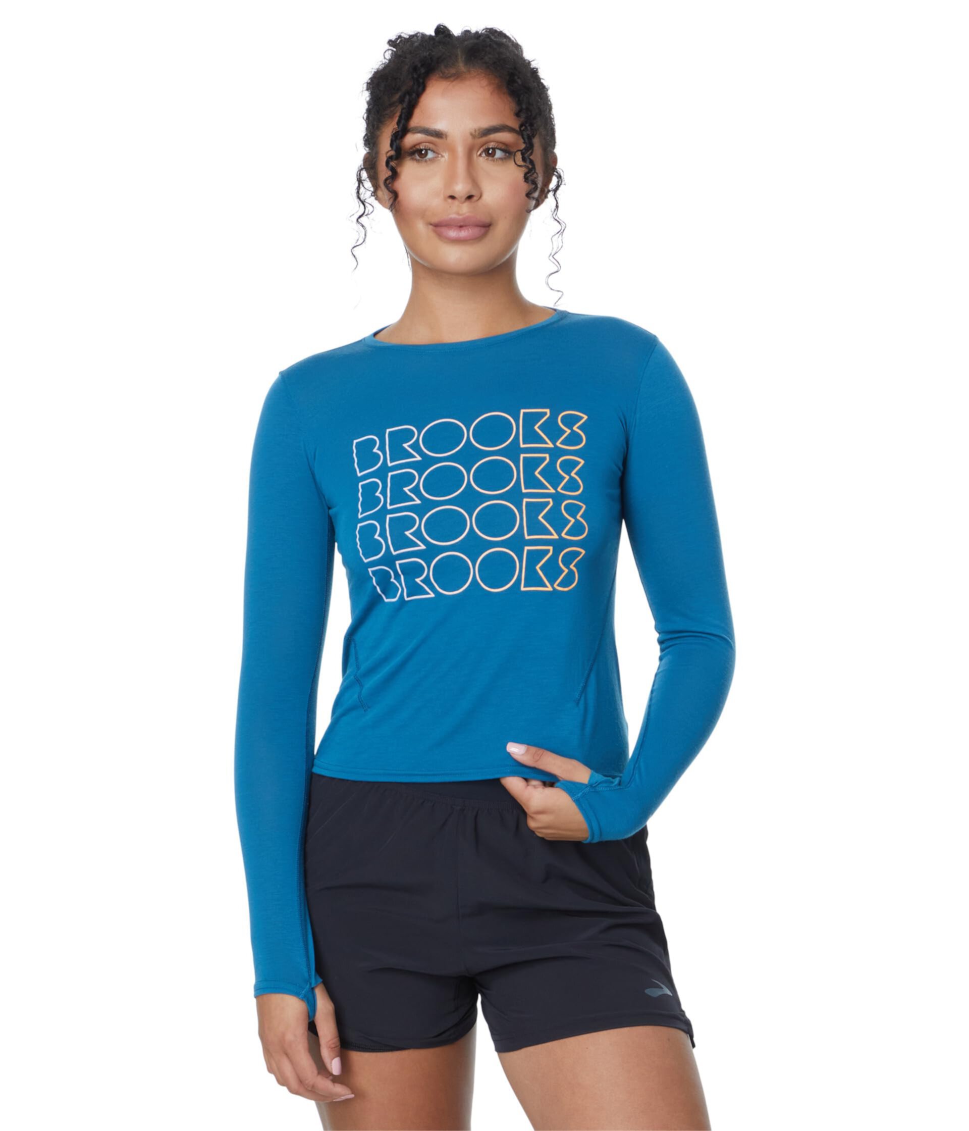 Футболка Brooks Distance Long Sleeve 3.0 из 88% переработанного полиэстера с длинными рукавами Brooks