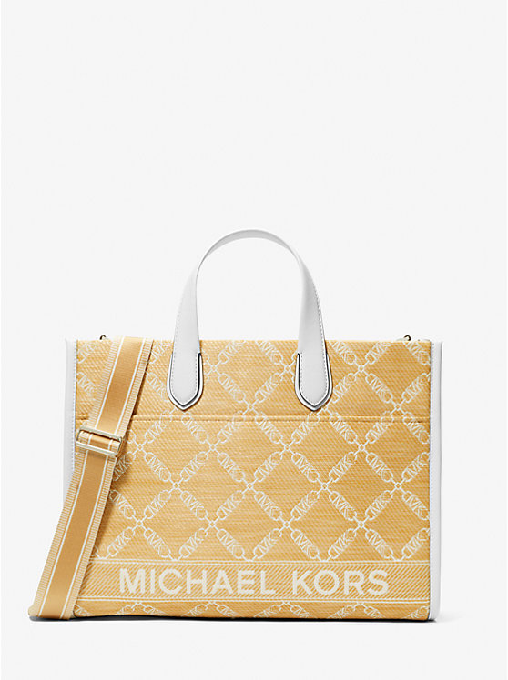 Соломенная жаккардовая большая сумка-тоут Gigi Empire с логотипом Michael Kors