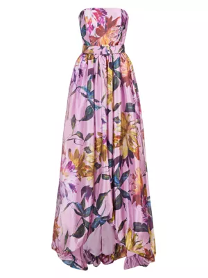 Платье без бретелек из органзы с цветочным принтом Evangeline Kay Unger