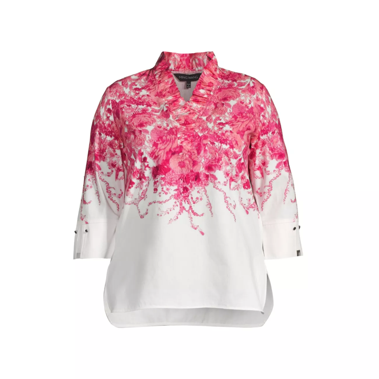 Ruffled Floral Cotton Blouse Ming Wang