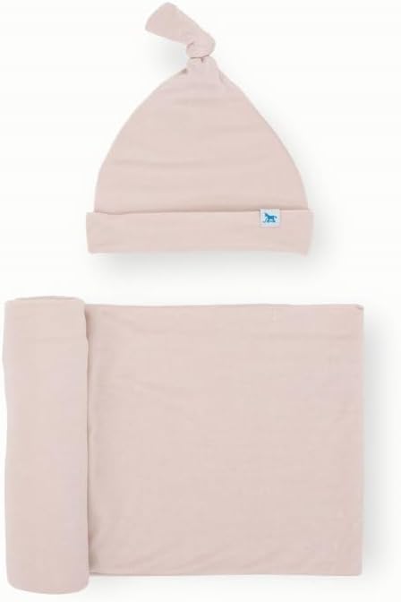 Little Unicorn Stretch Knit Swaddle and Hat Set | Super Soft | Large Baby Blanket for Swaddling, Burping, Nursing | Newborn Infant Beanie Cap | Terracotta Little Unicorn