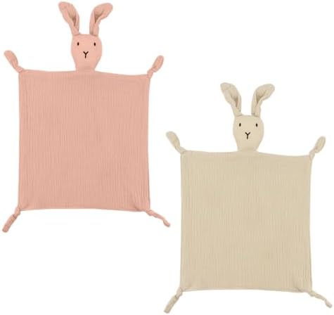 ZIGJOY Baby Security Blanket 2 Pack Muslin Baby Lovey for Boy Girl Unisex Organic Cotton Soft Lovie Baby for Babies Newborn Toddler Bunny （Pink & Khaki） ZIGJOY