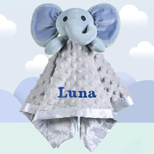 Personalized Baby Lovey, Elephant Loveys for Babies, Soft Unisex Baby Blankets, Baby Gifts for Newborn Boys and Girls, Baby Security Blanket - Newborn Essentials Dodosky
