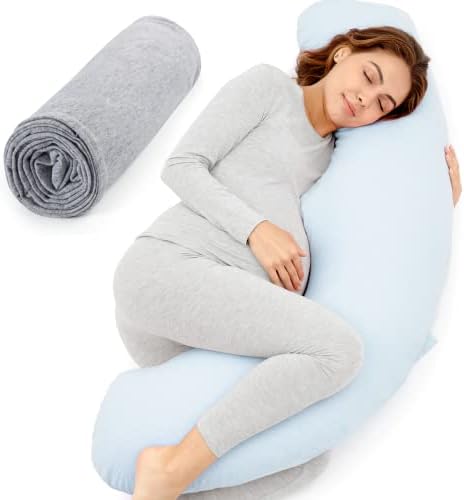 Подушки для беременных Momcozy J в форме буквы со сменным чехлом, подушка для беременных, мягкая подушка для беременных для поддержки головы, шеи, живота, светло-голубой Momcozy