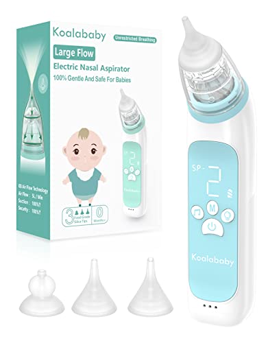 Koalababy Newest Large Flow Electric Nasal Aspirator, Baby Nose Sucker, Nose Cleaner for Toddlers with 3 Silicone Tips, 3 Suction Levels, Music & Light Soothing Function, Blue Koalababy